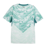 The back of a mint green and white Portugal national team soccer jersey featuring a stylized, swirling wave pattern. The pattern forms a large V-shape or chevron on the back. The word "PORTUGAL" is printed in a blocky font at the nape of the neck, and sma