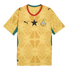 A yellow Ghana national team football jersey featuring a subtle tone-on-tone geometric pattern, a large black star on the center chest, the Puma logo, and the Ghana Football Association crest. The jersey has red and green trim on the collar and side panel