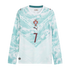 A long-sleeved white and mint green Portugal football jersey featuring a wave pattern. The chest displays the national team crest, a maroon Puma logo, and the number 7.