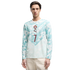 A young man stands against a black background wearing a light blue and white wavy-patterned long-sleeved shirt. The shirt features the Portugal national team crest, a brown Puma logo, and a large brown number 7 on the front.