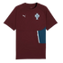A burgundy Puma short-sleeved t-shirt with the Portuguese Football Federation crest on the left chest and a teal side panel on the right.