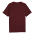 A back view of a maroon, short-sleeved raglan t-shirt against a black background.
