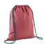 A dusty rose drawstring bag with dark teal straps and a vertical side zipper, set against a solid black background.