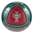 A glossy soccer ball featuring the colors and logo of the Portuguese national football team. The ball is primarily dark green with a prominent red triangular panel in the center. This panel features the white logo of the Portuguese Football Federation (FP
