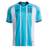 A light blue and white vertically striped Honduras national team soccer jersey with a navy blue V-neck and sleeve trim, featuring a stylized 'H' crest on the chest.