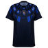 A front view of a navy blue Uruguay national team soccer jersey by Nike against a black background. The jersey features a blue and light blue radial graphic pattern around the neckline and upper chest. The Uruguay (AUF) team crest with four stars is cente