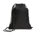 A black drawstring cinch bag with a horizontal front seam, set against a solid black background.