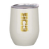A white, egg-shaped insulated wine tumbler with a clear lid, featuring a gold 2026 FIFA World Cup logo on the front with the text "WE ARE 26" and a silhouette of the World Cup trophy.