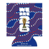 A promotional graphic for the FIFA World Cup 2026 in the shape of a can cooler. Large white text reads "WE ARE 26" with the FIFA World Cup trophy graphic centered in the middle. The background features a pattern of wavy blue, red, and white stripes with w