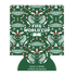 A green can cooler featuring a white and red repeating pattern of stylized eagle heads and skull-like folk art designs. The center is printed with the text "FIFA WORLD CUP 26" in a bold white font. Upside-down text on the bottom flap reads "license by Wag