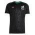 Black Mexico national team jersey with green trim, a tonal geometric pattern, a tricolor Adidas trefoil, and the official federation crest.