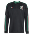 Long-sleeved black Adidas Mexico soccer jersey with a subtle pattern, national team crest, and green, white, and red accents on the collar and sleeves.