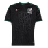 Black Mexico national team soccer jersey with a tonal Aztec geometric pattern, green trim, the team crest, and a tricolor Adidas Trefoil logo.
