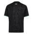 The back of a black soccer jersey featuring a subtle tonal geometric pattern, green accents on the collar and cuffs, and a small "SOMOS MEXICO" logo on the upper back.