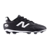 A profile view of a black New Balance 442 soccer cleat with a prominent white "N" logo and a white sole with studs.