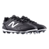 A pair of black New Balance soccer cleats with a white "N" logo and studded soles, displayed against a white background.
