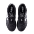 A top-down view of black New Balance 442 soccer cleats with white branding on a plain white background.