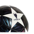 Close-up of a UEFA Champions League soccer ball featuring a white star with the "BUDAPEST 26 FINAL" logo and dark, shimmering patterned panels.