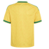 Back view of a yellow sports jersey with green trim on the collar and sleeves, featuring a subtle diagonal hatch pattern.