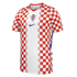A Nike-branded Croatia national soccer jersey featuring a central white panel flanked by red and white checkerboard patterns on the sides and sleeves, with blue accents and the team crest.