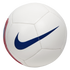 White soccer ball with a blue Nike swoosh. A red team crest is partially visible on the left side.