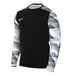 Nike long-sleeved athletic shirt with a black torso and gray and white geometric patterned sleeves.