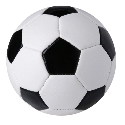 Classic black and white soccer ball with pentagonal and hexagonal panels on a plain white background.
