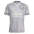 Gray Club América soccer jersey with pale green accents, featuring an abstract diagonal pattern and the "Caliente" sponsor across the chest.
