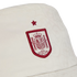 Close-up of a white bucket hat featuring the embroidered red and white Spain national football team crest with a red star above it.