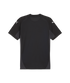 Back view of a black Puma short-sleeved athletic shirt with white shoulder logos and mesh fabric panels, shown on a solid black background.
