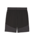 A pair of black athletic shorts with grey mesh panels on the lower sides and an elastic waistband, shown against a white background.