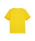 Back view of a yellow short-sleeved athletic t-shirt with a textured mesh fabric and ribbed sleeve cuffs.