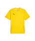 Bright yellow short-sleeved Puma athletic t-shirt featuring a black logo on the chest and breathable mesh panels on the sides and sleeves.