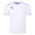 A white short-sleeved Puma t-shirt with a round crew neck and a small black Puma logo on the chest.