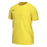 A bright yellow Nike athletic t-shirt with a black swoosh logo on the chest. It features a crew neck and short sleeves.