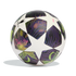 UEFA Champions League soccer ball featuring white star panels and iridescent dark patterns, marked "Budapest 26 Final" on a black background.