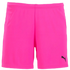 Bright pink Puma athletic shorts with an elastic waistband and a small black logo on the bottom left leg.