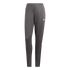 Grey Adidas track pants with a white logo on the right thigh and white side stripes, shown against a black background.