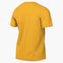 The back view of a plain, mustard yellow short-sleeve crew neck t-shirt shown from a three-quarter perspective on a white background.