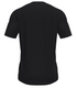 Back view of a black short-sleeved athletic shirt featuring a textured mesh body, smooth sleeves and side panels, a crew neck, and a curved hem.
