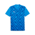 A light blue Puma soccer jersey with a dark blue zigzag geometric print and white brand logos on the chest and sleeves.