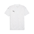 A white short-sleeved Puma jersey with a subtle tonal zig-zag pattern, a V-neck, and black Puma logos on the right chest and both shoulders.