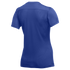 Back view of a royal blue short-sleeved athletic shirt with a breathable mesh texture, featuring a horizontal yoke across the shoulders and a classic crew neck.