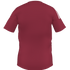 The back of a maroon short-sleeve shirt with three white stripes on each shoulder, shown against a plain white background.
