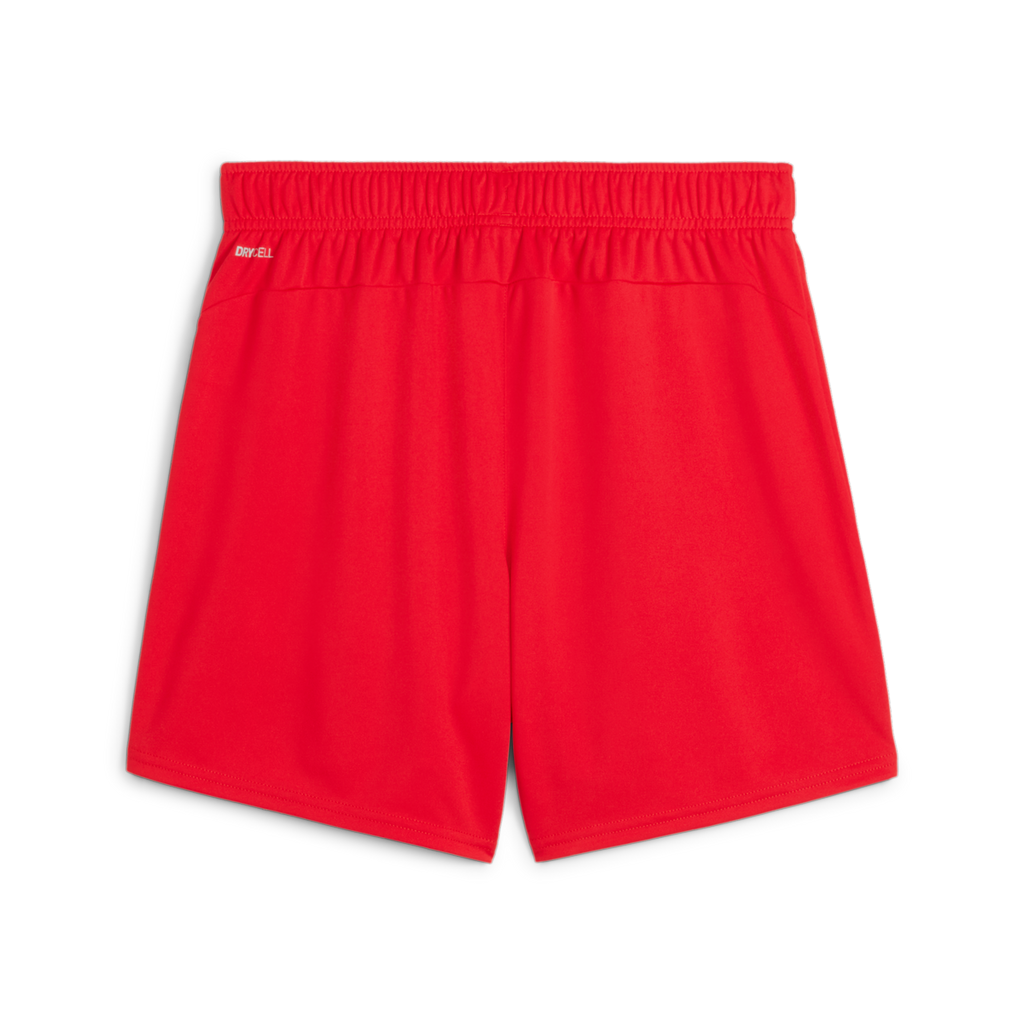 Back view of a pair of red athletic shorts with a wide elastic waistband and 'DRYCELL' branding on the upper left hip.