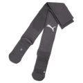A pair of long, grey Puma athletic socks featuring a white logo and "L" and "R" markings, displayed against a black background.