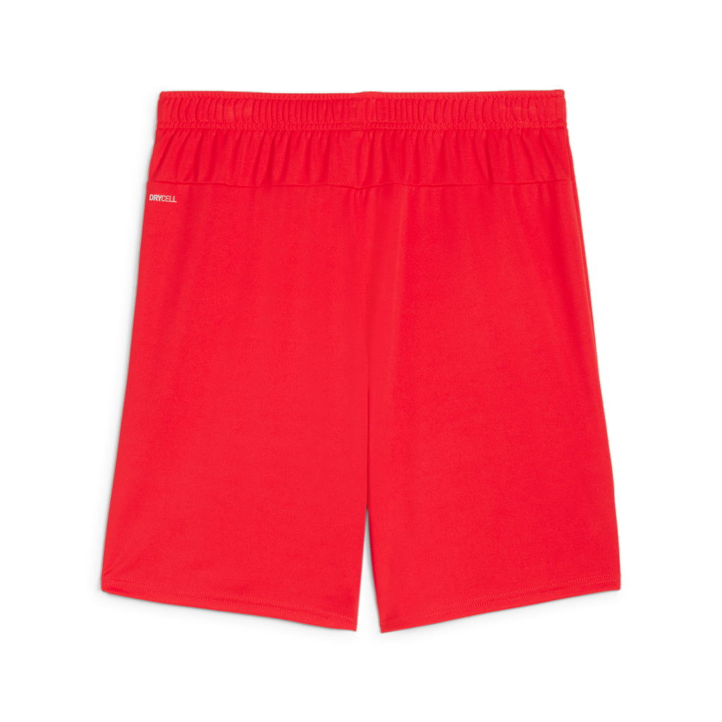 Back view of a pair of solid red athletic shorts with an elastic waistband and a small white "DRYCELL" logo on the upper left side.