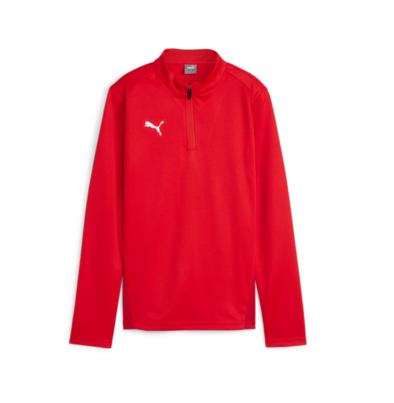 Red long-sleeved athletic quarter-zip top with a white Puma logo on the chest and a mock neck collar.