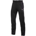 Black Nike athletic pants with a white swoosh logo on the left thigh and a branded waistband.