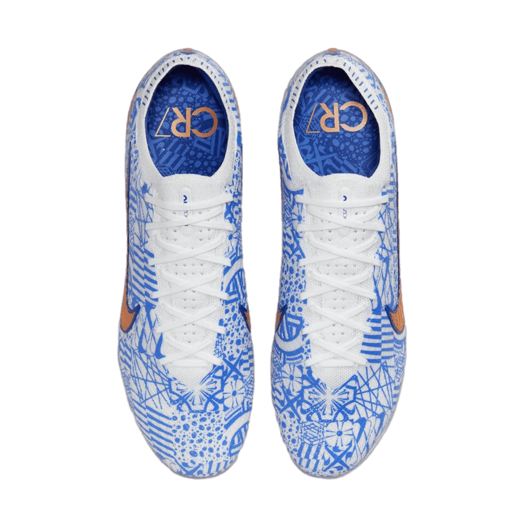 (NIKE-DQ5299-182) Botines para suelo firme Nike Zoom Mercurial Vapor 15 Elite CR7 [BLANCO/COBRE METALIZADO-CONCORD] (Lanzamiento 3/11/22)